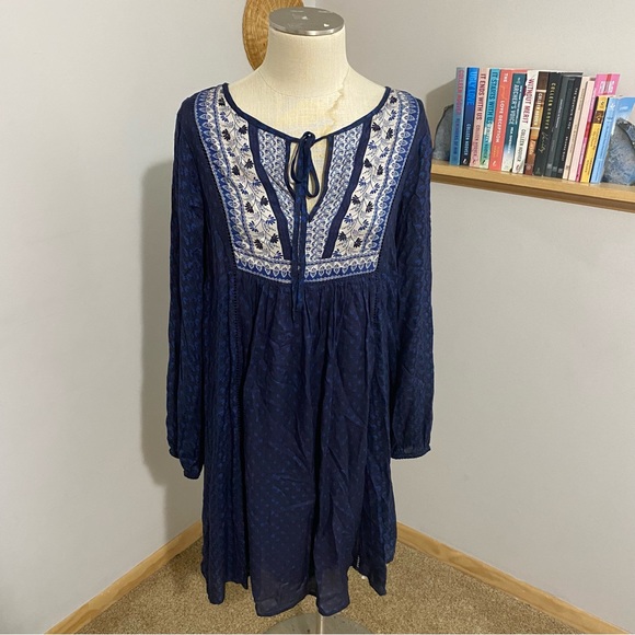 Sundance Dresses Sundance Navy Blue Boho Long Sleeve Midi Dress